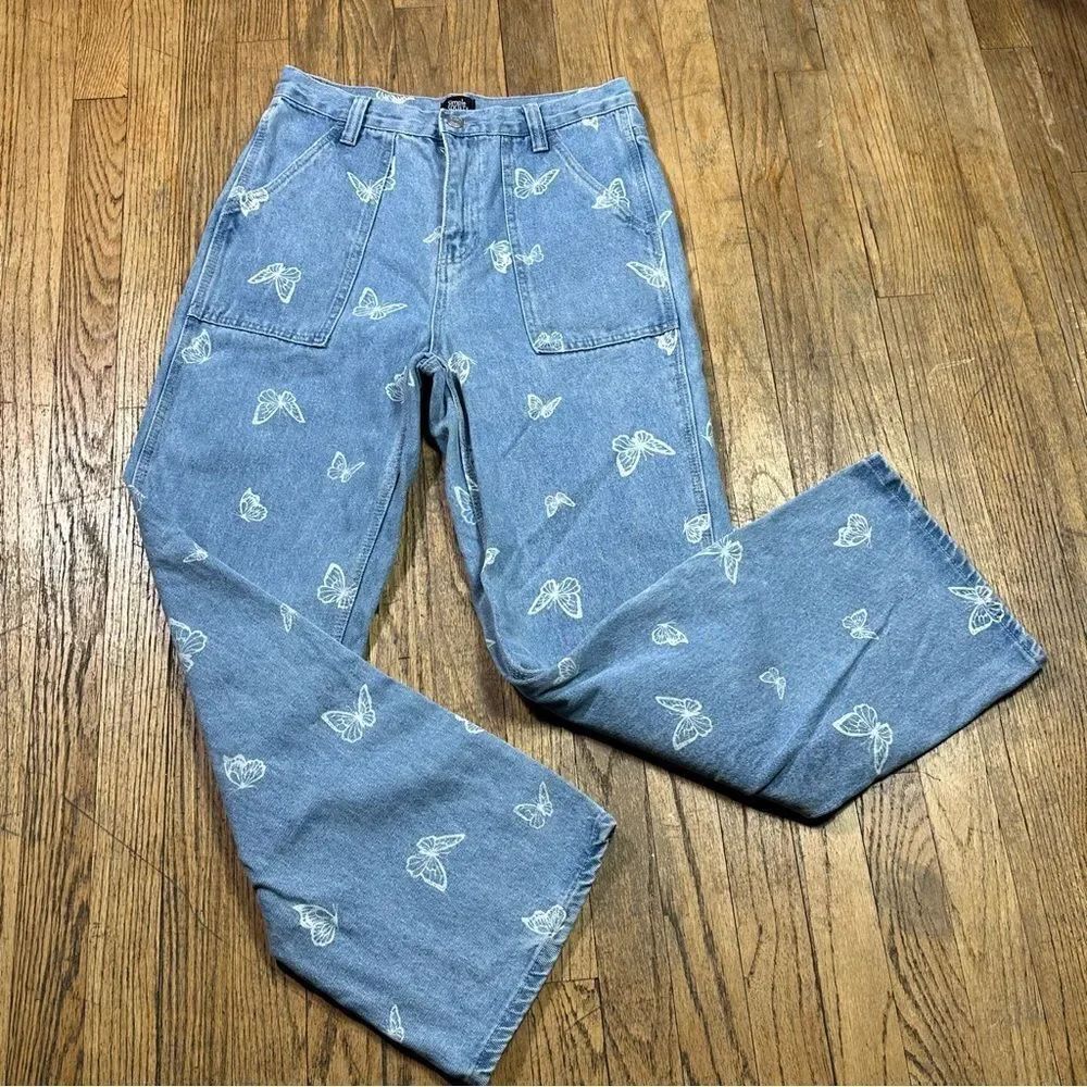 Society Blue Jeans with White Butterfly Print